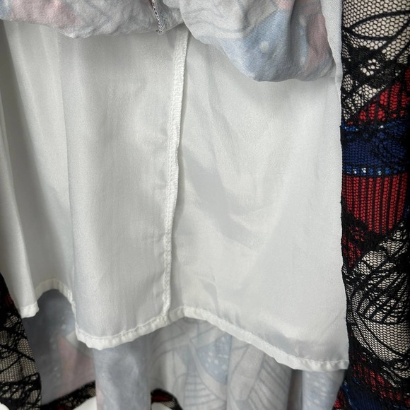 Unbranded Womens Geometric Sheath Dress Small Lace Blue Red Lined Elastic Waist - Picture 5 of 6